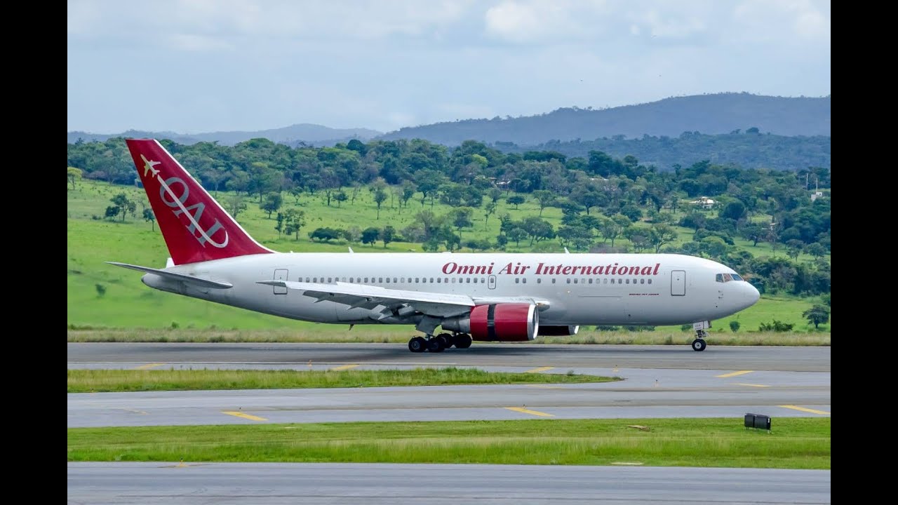 Raro Boeing 767 da Omni, pousando em Confins - CNF