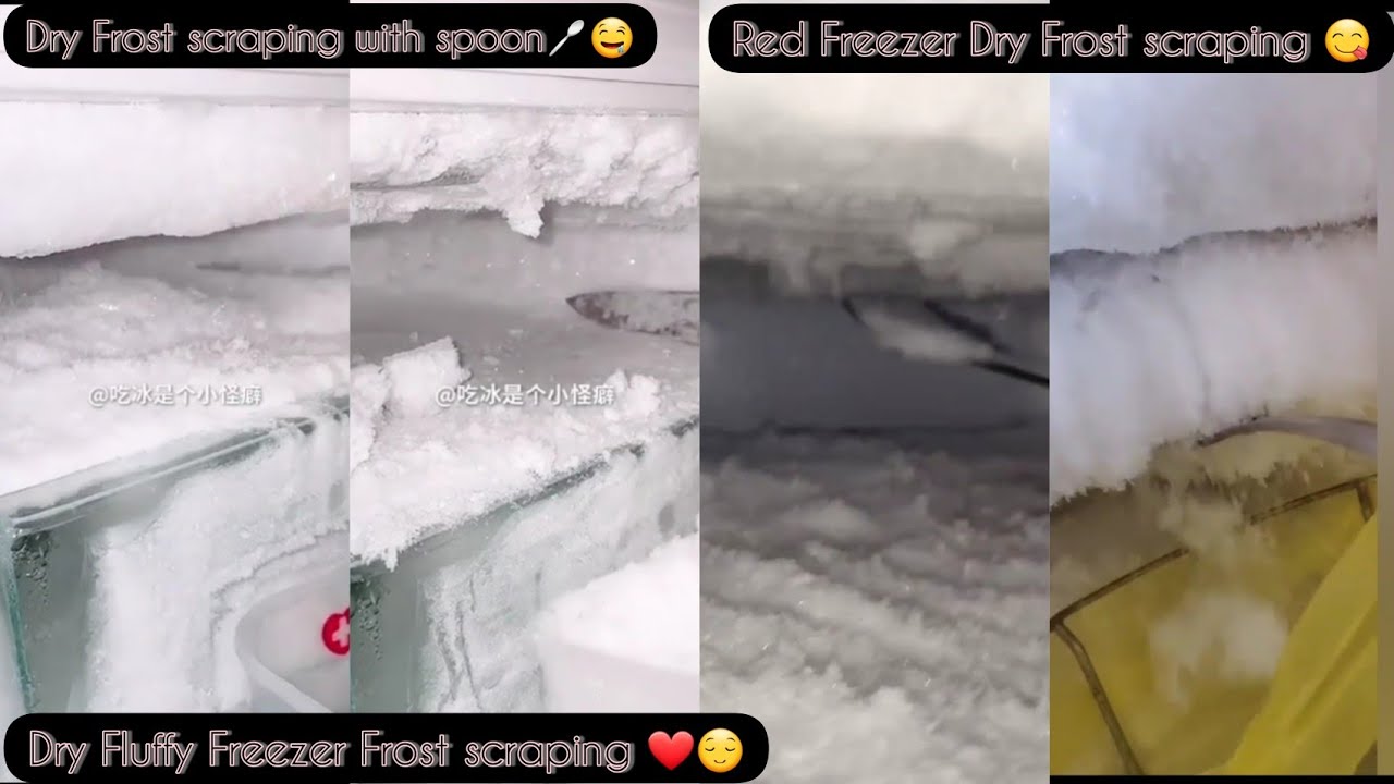 Frozen Freezer😌Red Freezer Dry Frost scraping🤤VS Dry Fluffy Frost scraping😊scraping with spoon🥄ASMR❤