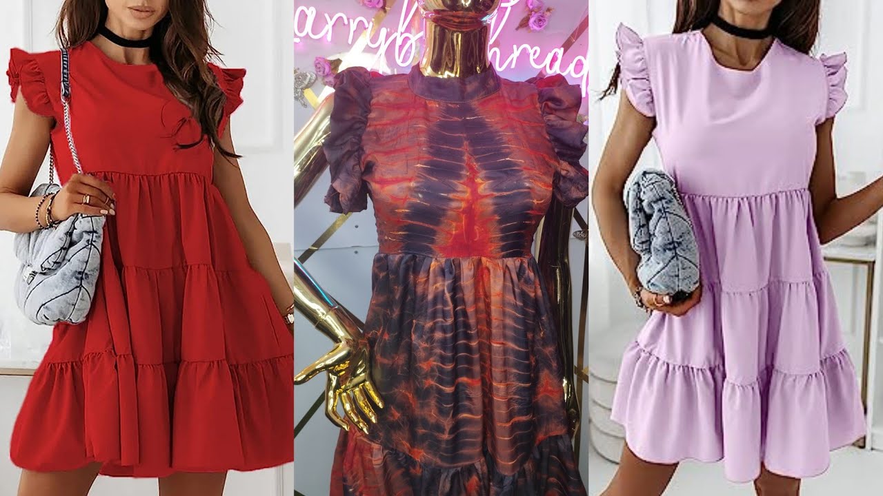 How to make a GATHERED TIERED DRESS with RUFFLE SHORT SLEEVE and ROUND NECK