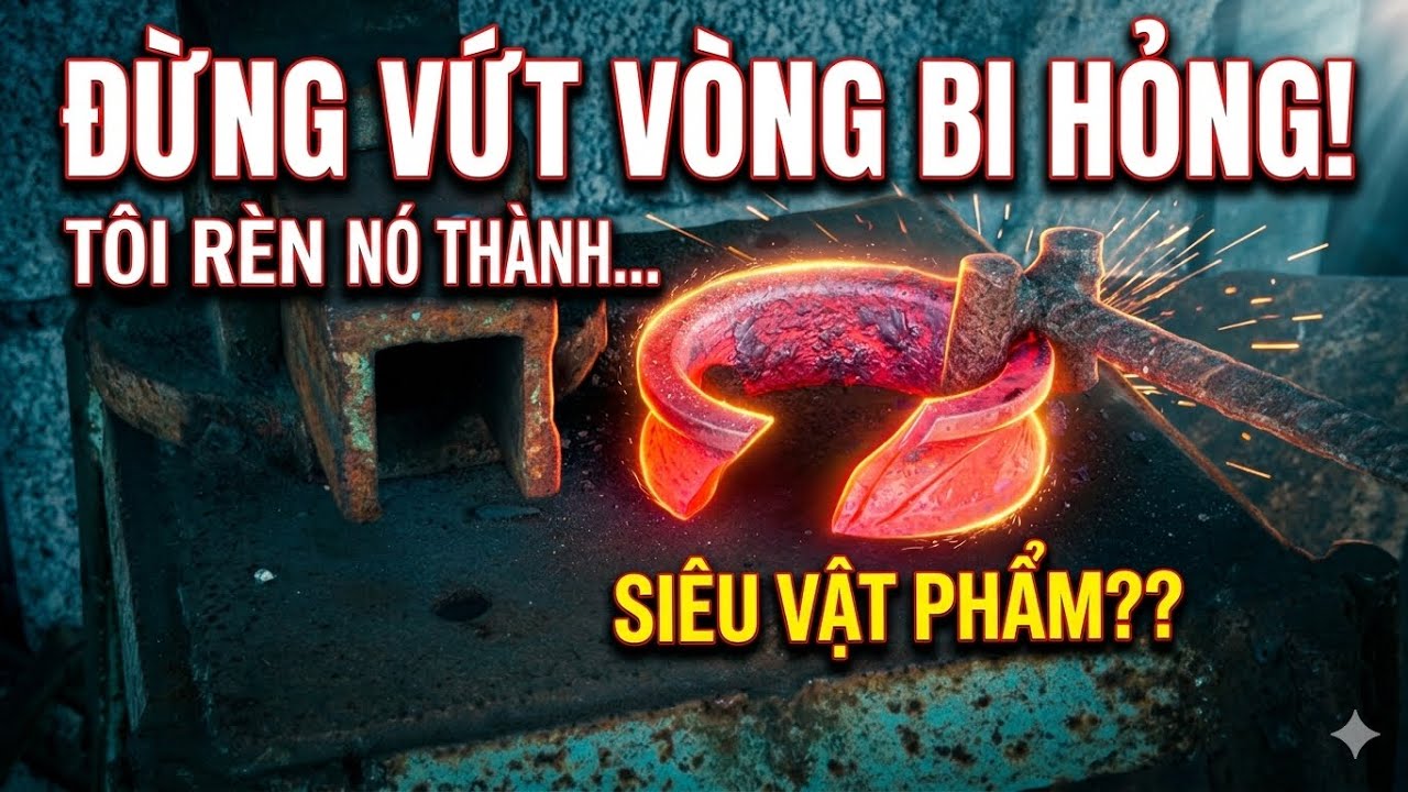 Rèn con dao chặt củi, xương cán liền từ thép vòng bi nhập siêu cứng! quá bất ngờ với độ sắc bén! DIY