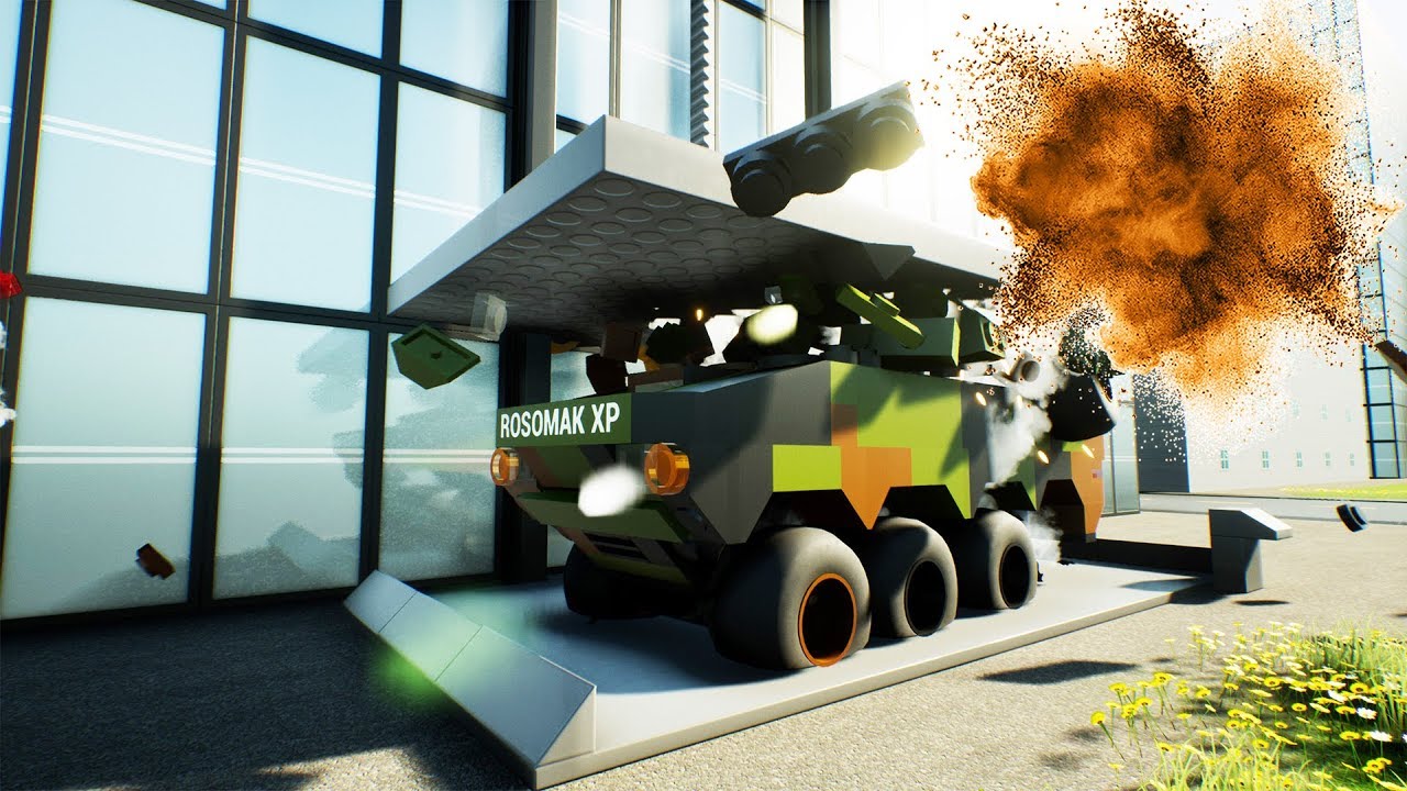 Crushing Lego Tank With Huge Elevator Press - Big Explosions | Brick Rigs