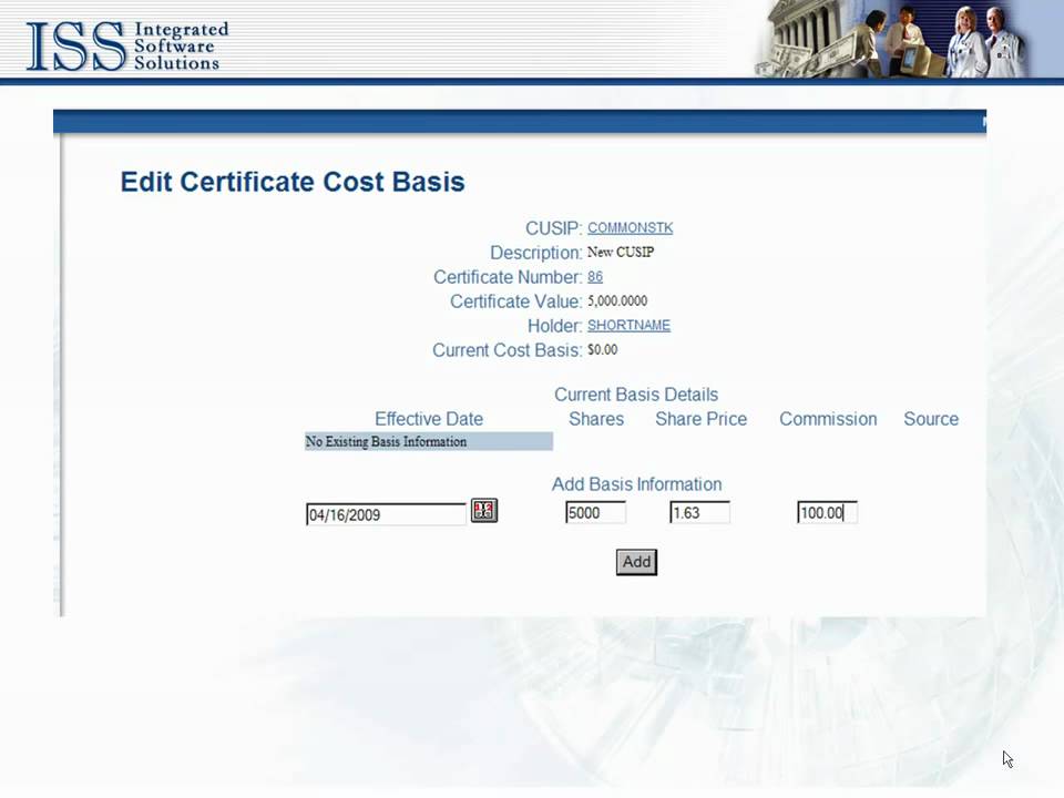 CUShare - Shareholder Accounting Software - Cost Basis Tracking