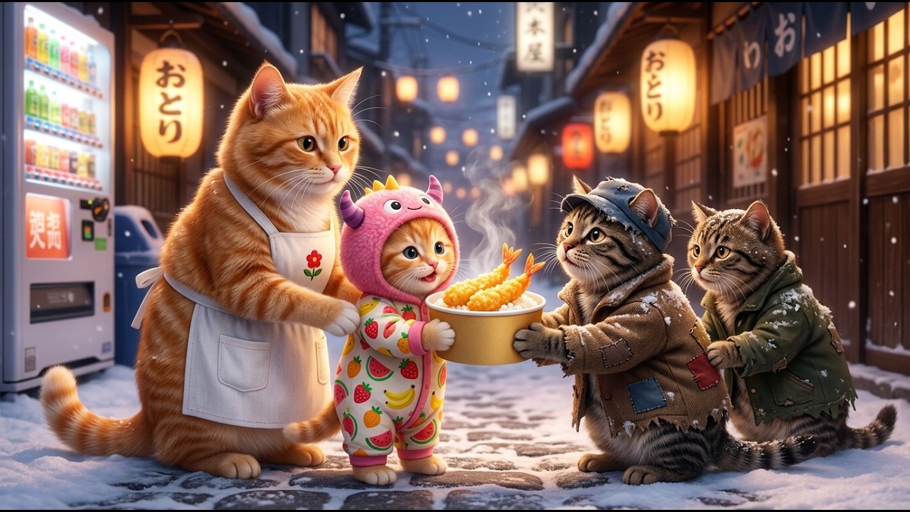 Ginger Kitten & Mama Cat Cook Winter Meals ❄️🍚🍤 Meow Story