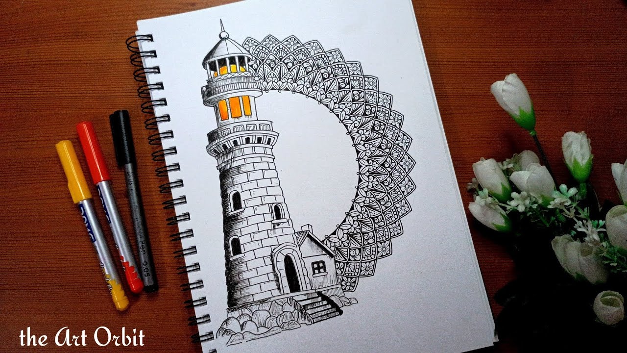 3d Light House Mandala | Easy mandala  #trending #lighthouse #ytviral #mandala #ytvideo #creative