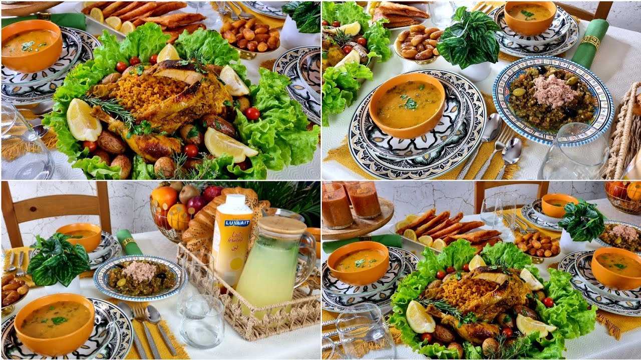 طاولة/مائدة أول يوم رمضان 🕌🌙دبارة شقان فطر/شربة فريك/دجاجة محشية/عصيدة بوفريوة/سلاطة مشوية🇹🇳🇹🇳