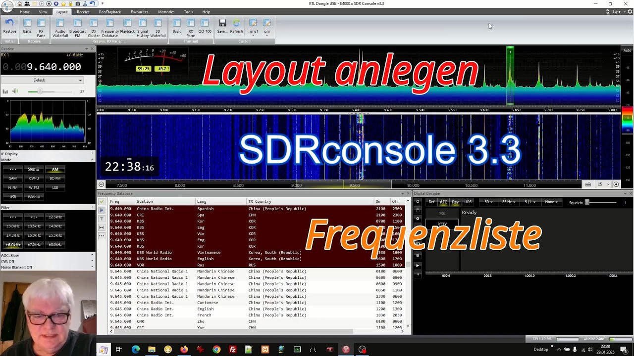 SDRconsole 3.3 &diams; Frequenzliste (Eibi, HFCC,...) und Layout anlegen und speichern Anleitung