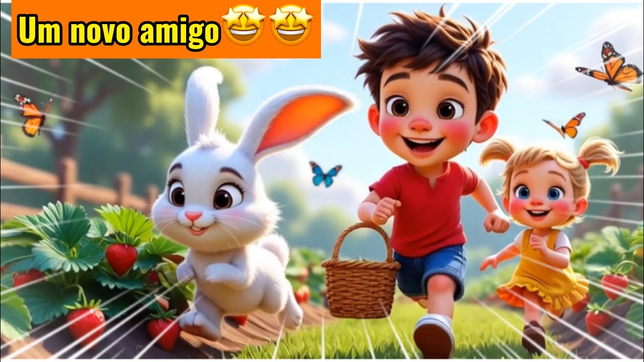 UM NOVO AMIGO na FAZENDINHA de BRINQUEDO do MATHEUS e ISABELA🐰🐇 COLHEITA de MORANGOS🍓🍓🍓🐰🐰