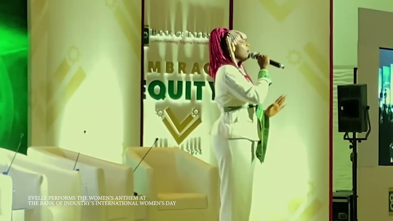 Evelle gives an emotional rendition of the Nigerian National Anthem .