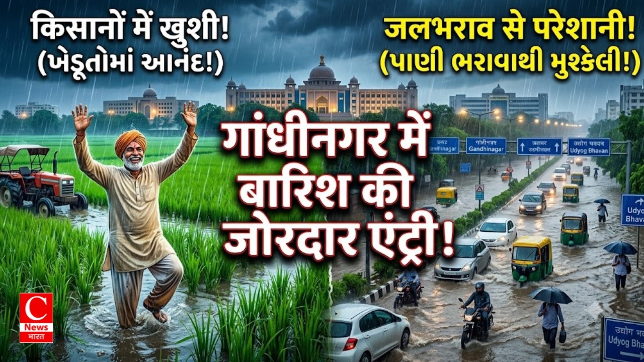 Rain makes a strong entry in Gandhinagar, farmers rejoice, waterlogging causes trouble