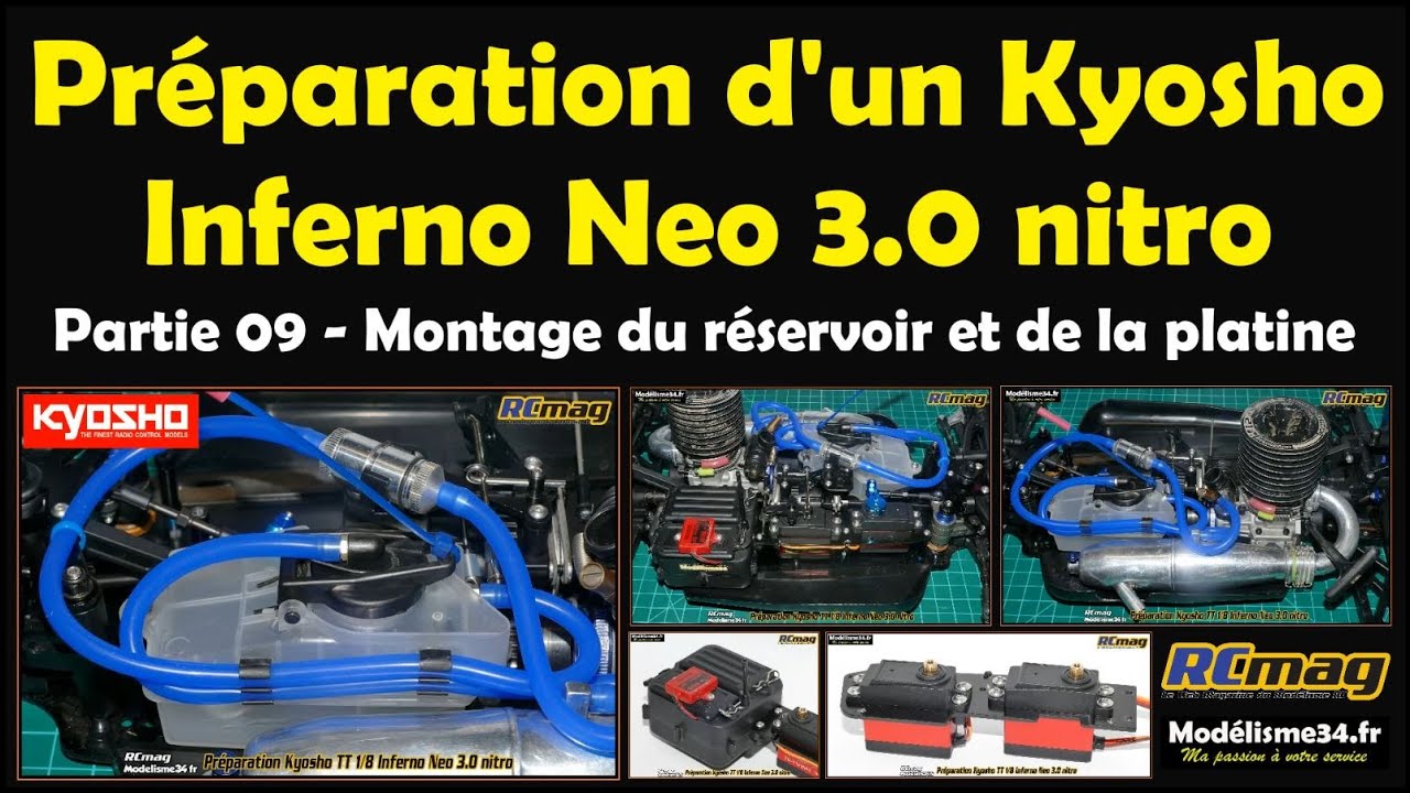 Préparation d'un buggy TT 1/8 Kyosho Neo 3.0 - Partie 09 avec le réservoir et la platine radio