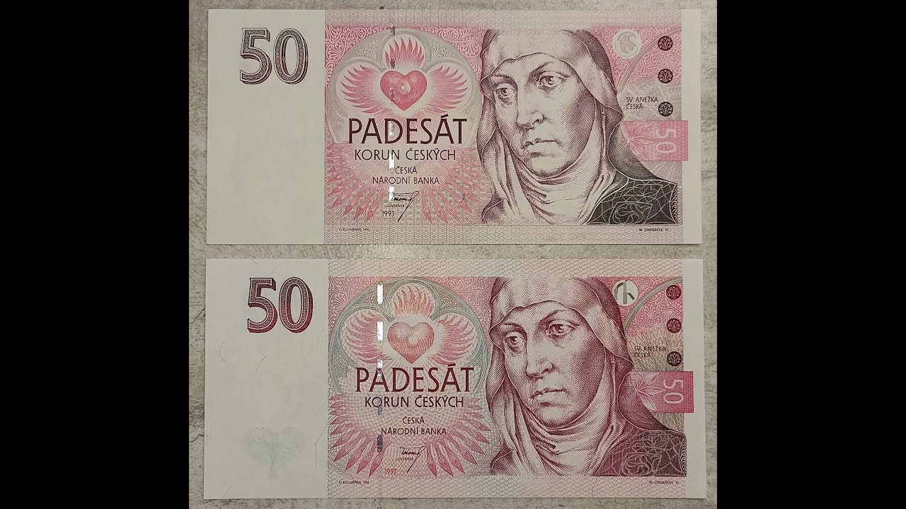 CZECH REPUBLIC 50 Kč 1993, 1997 COMPARISON WITH THE ORIGINAL SERIES BANKNOTES NOTE EDUCATIONAL