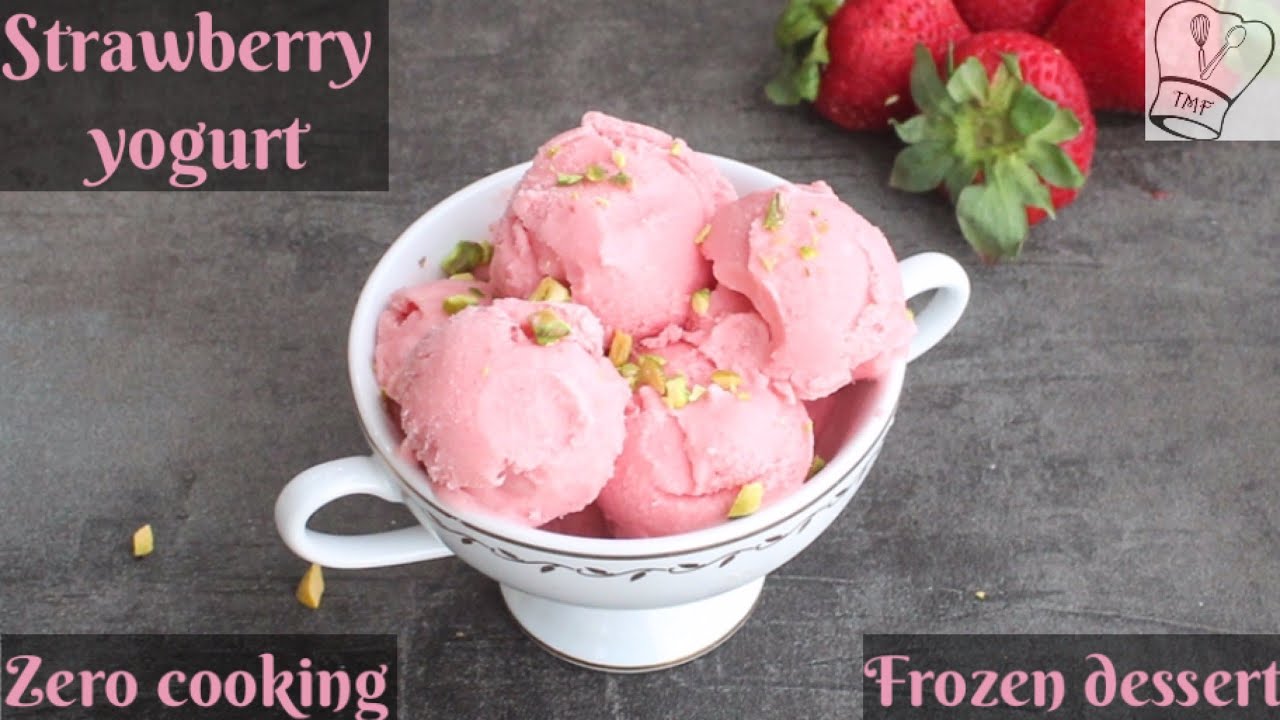 Strawberry frozen yogurt | strawberry froyo without ice cream maker | how to make  frozen yogurt