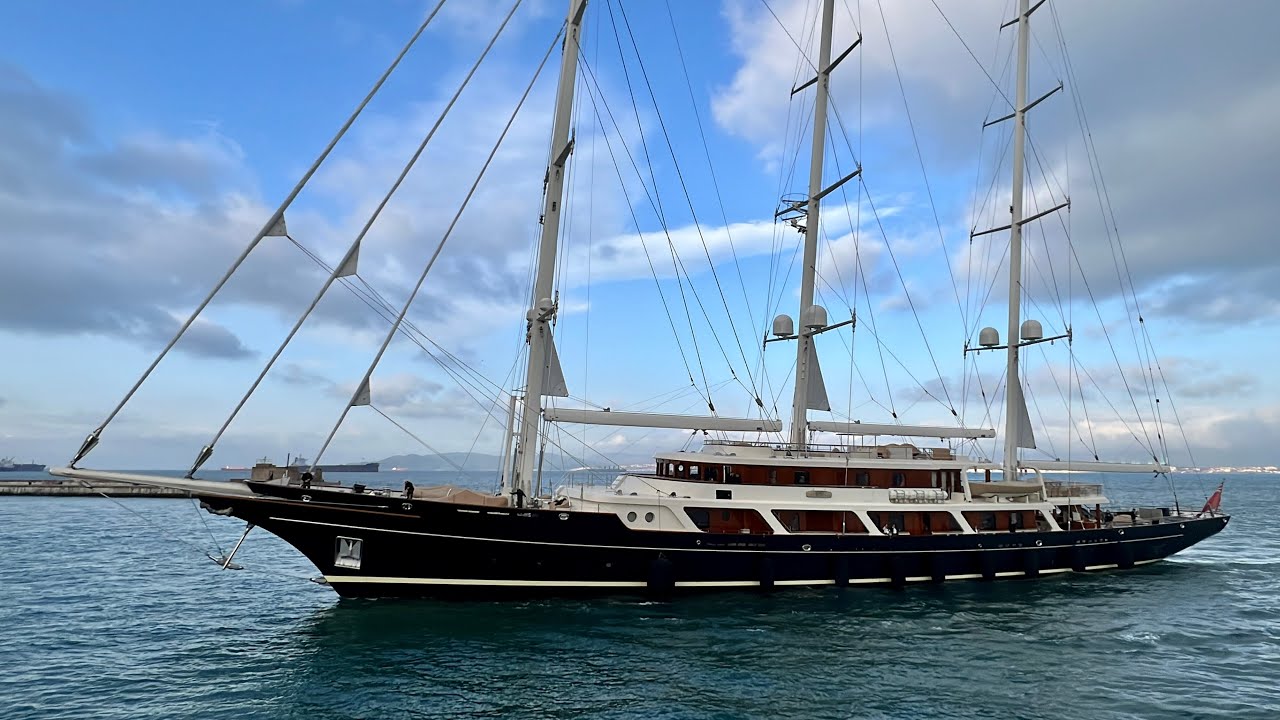 Majestic 93m Sailing Yacht EOS Docking In Gibraltar 4K