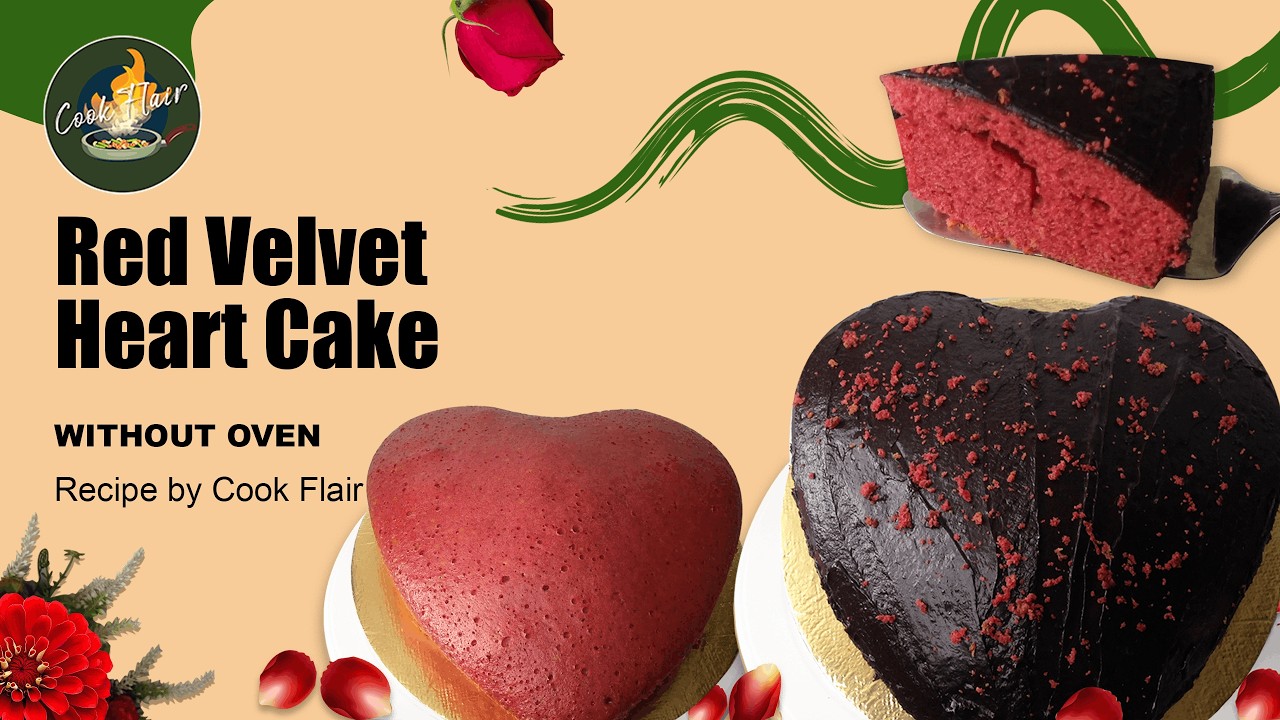 Red Velvet Cake Recipe Without Oven | Heart Shape Sponge Cake | How to Make Red Velvet Cake