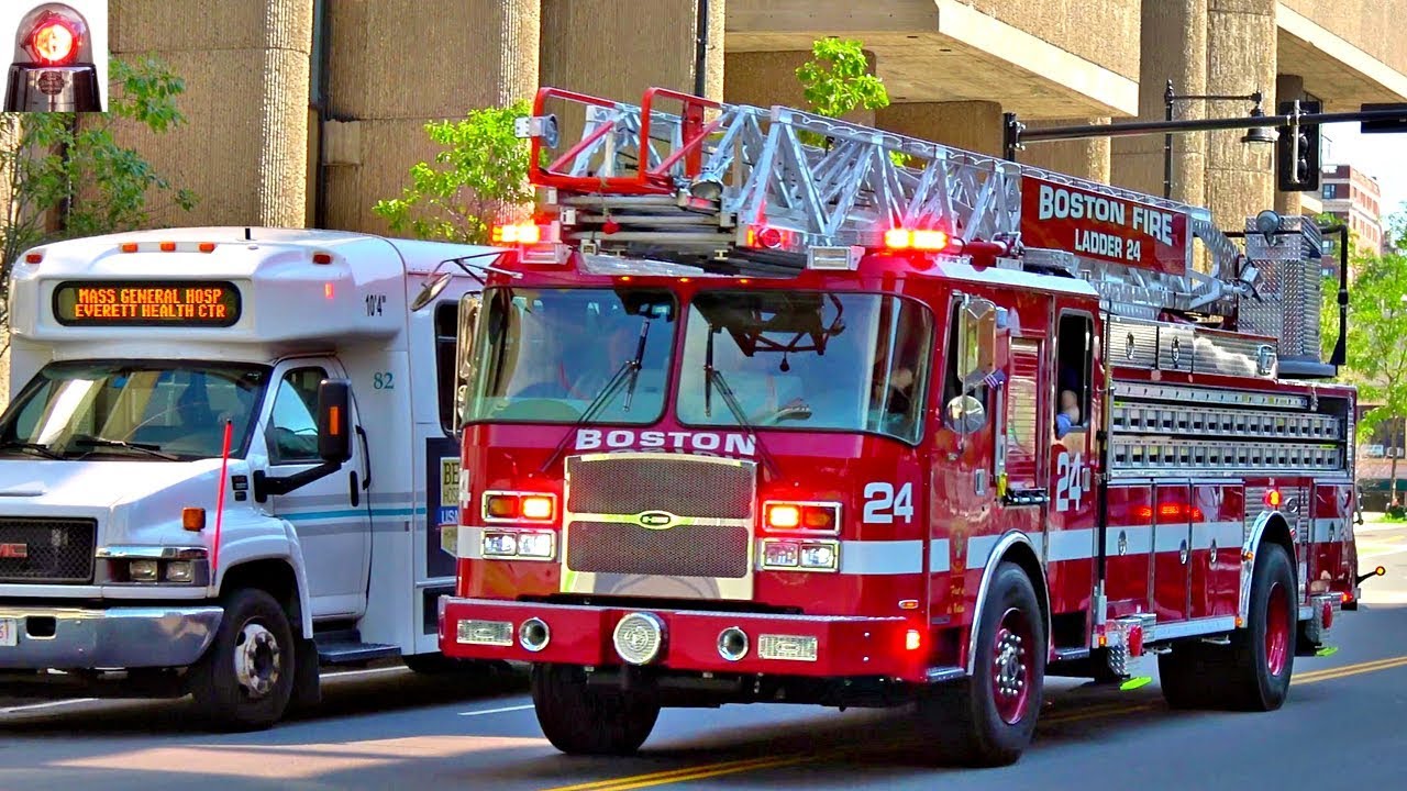 Boston Fire Department Ladder 24 Responding Lights and Sirens