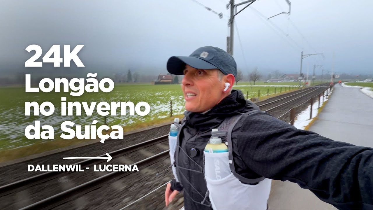 Meu treino longão de corrida 24K, no inverno, na Suíça.