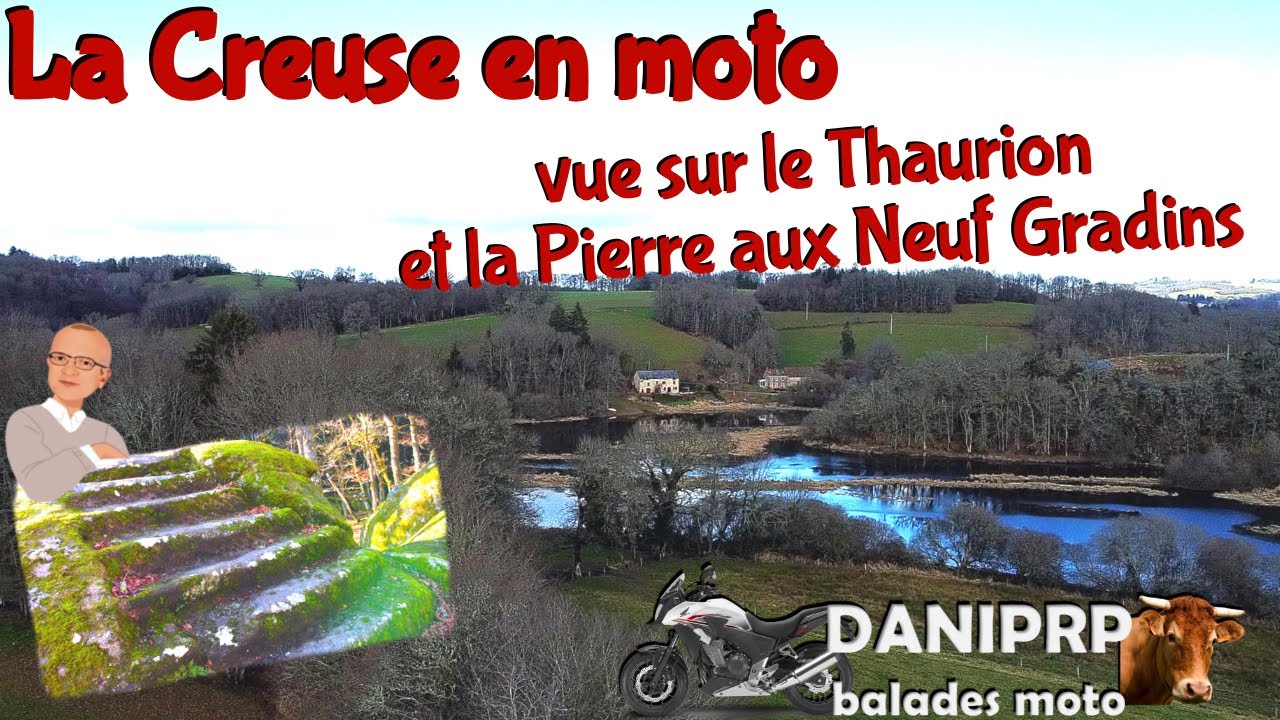 La Creuse en moto - vues drone sur le Thaurion et la pierre aux 9 gradins - #balademoto #CB500X