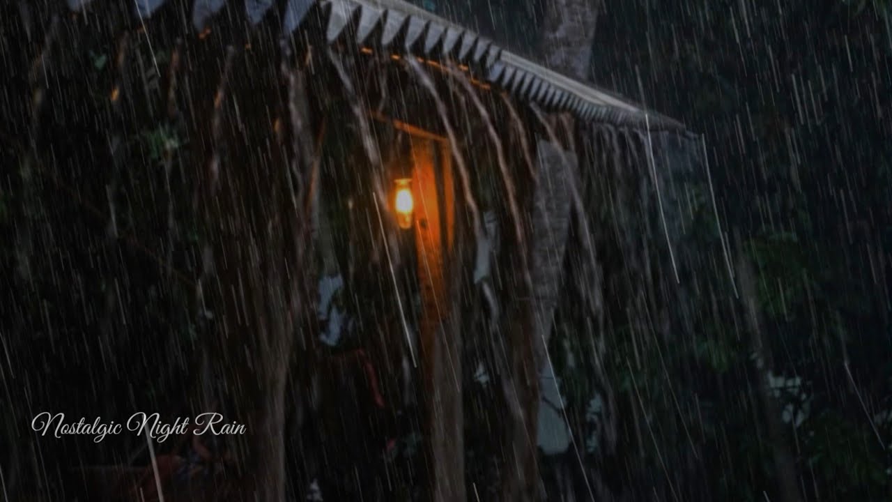 Nostalgic Village Night Rain on an Old House Roof | Rural Night Rain Ambience