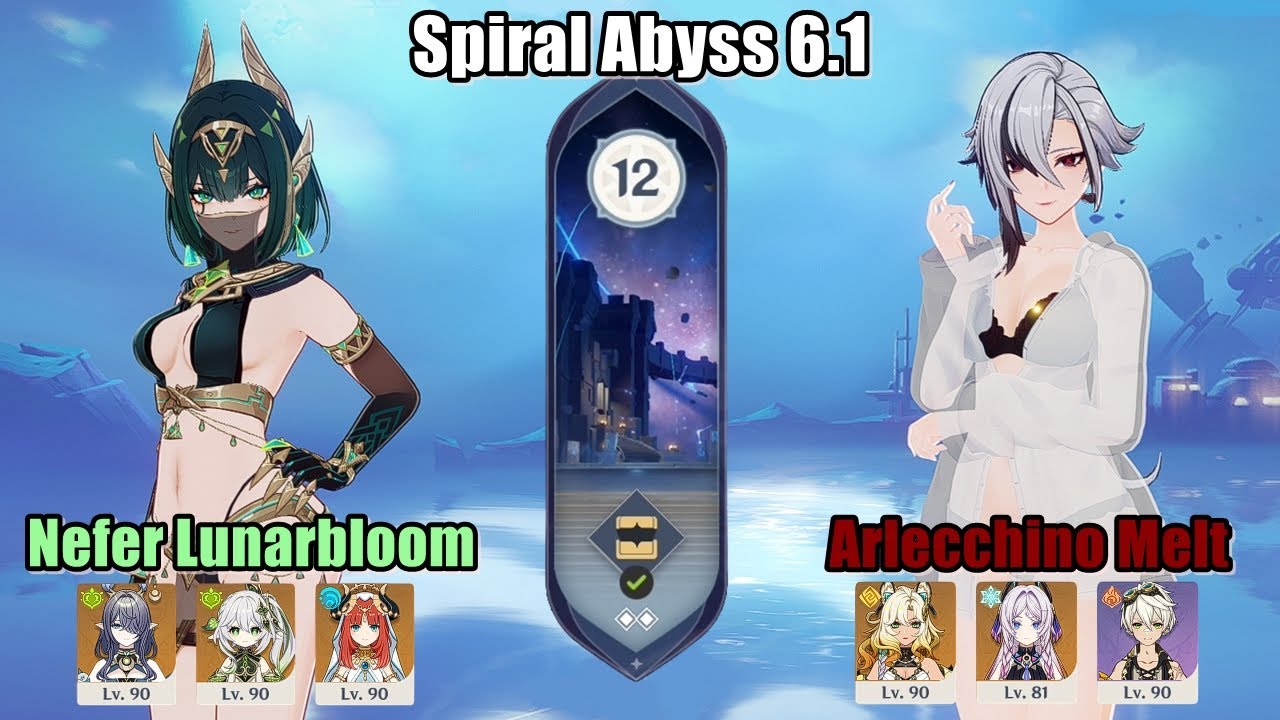 Spiral Abyss 6.1 / Nefer C1 Lunar Bloom и Arlecchino C2 Melt | Genshin Impact