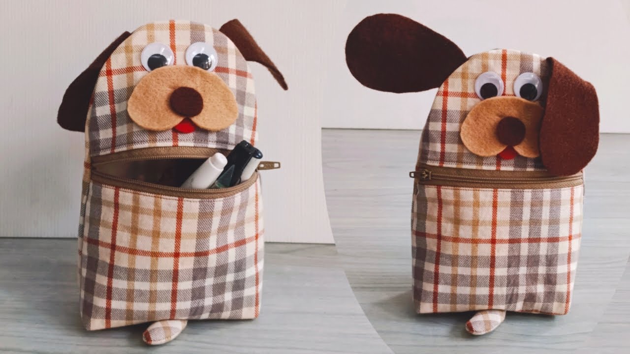 Cute Pen Pencil Holder DIY | Dog  Pouch Tutorial | Free Download Pattern