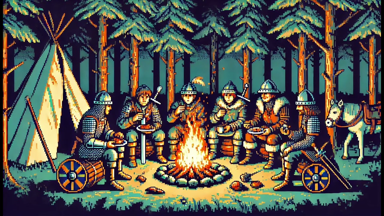 🏰 Medieval Campfire Ambience | Knights’ Feast in the Forest 🔥 Relaxing Sounds for Sleep, Study & RPG