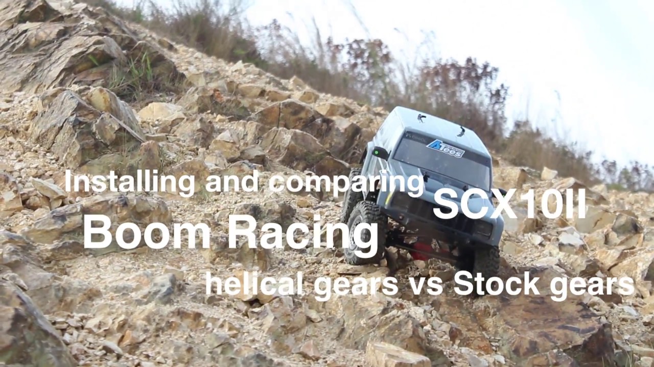 Installing and comparing SCX10II Boom Racing helical gears vs Stock gears