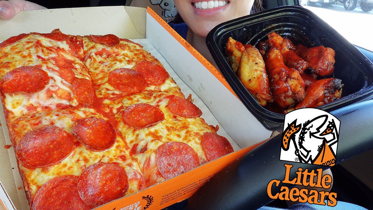 ASMR LITTLE CAESARS PEPPERONI PIZZA + WINGS CAR MUKBANG