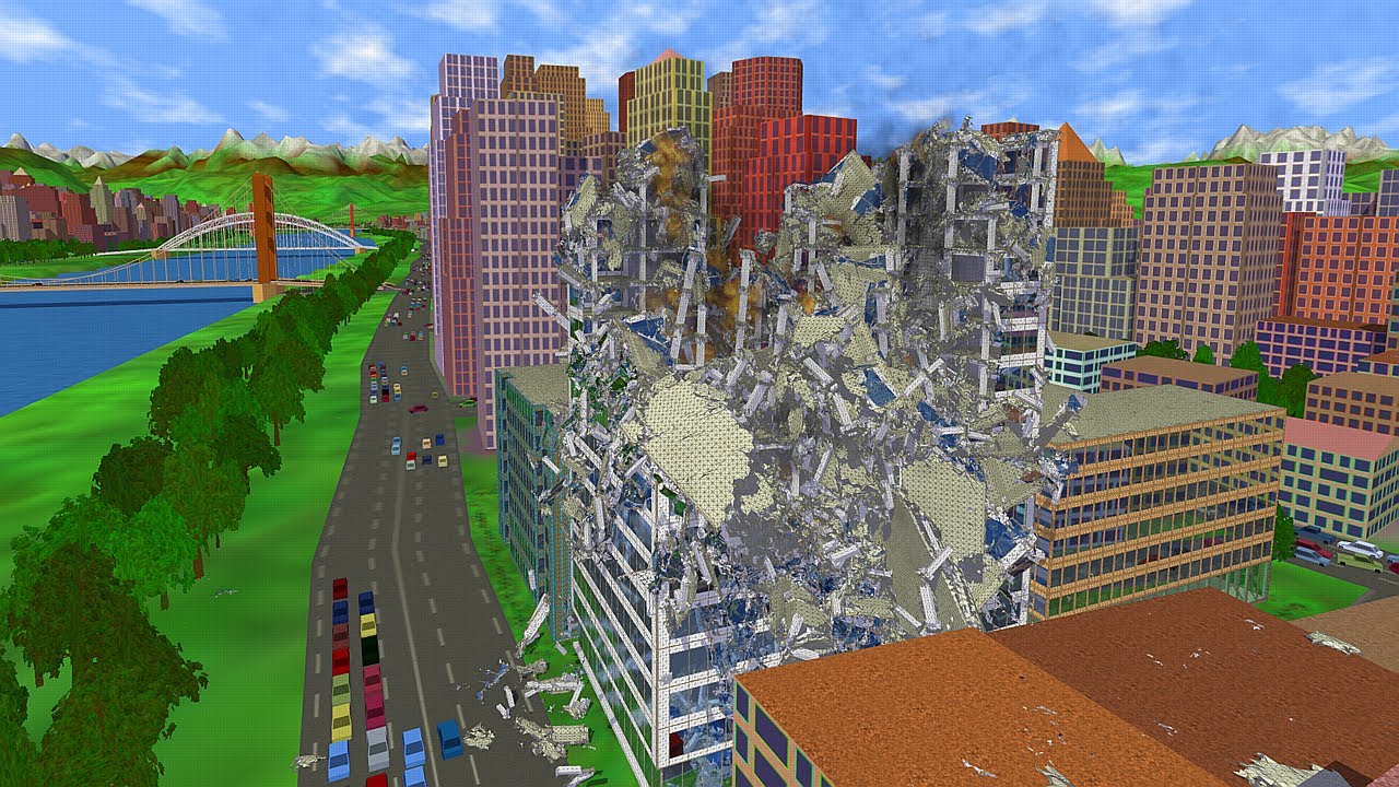Building collapse simulation in physics engine