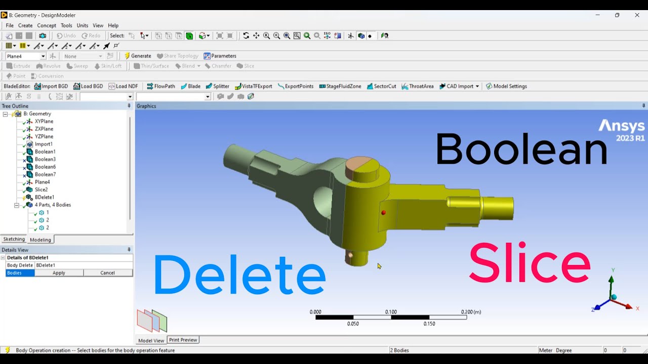 ANSYS DESIGN MODELER 2023R1 - Class-9- Boolean, Slice, Delete