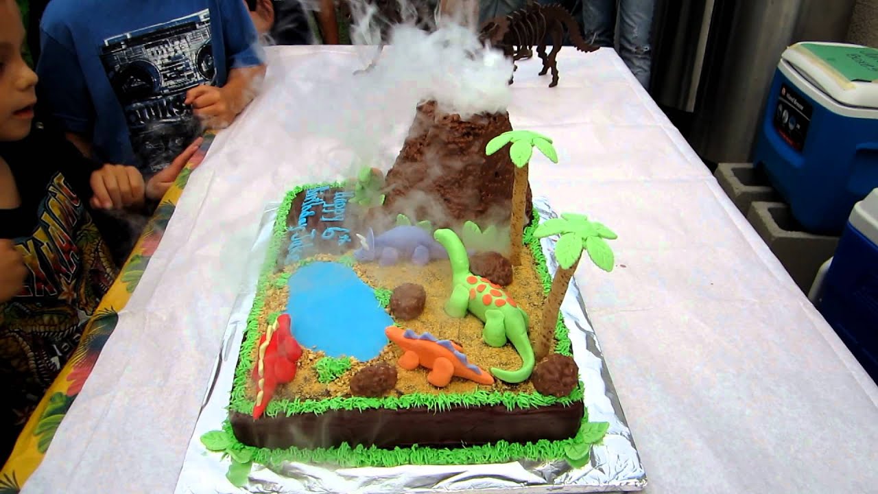 Awesome Erupting Volcano and Dinosaur Cake