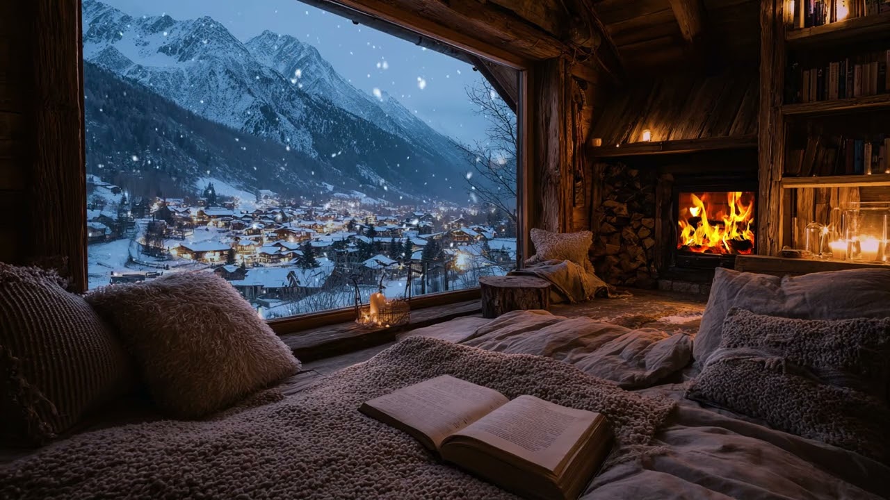 Winter Comfort Night: Snowfall and Fireplace Sounds for Calm Mind and Restful Sleep