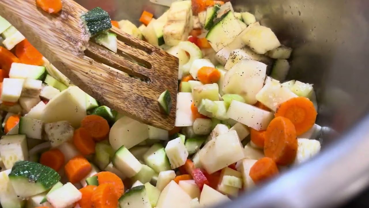 Instant pot veg soup with gluten free or regular rotini , planting strawberries in green stalk 
