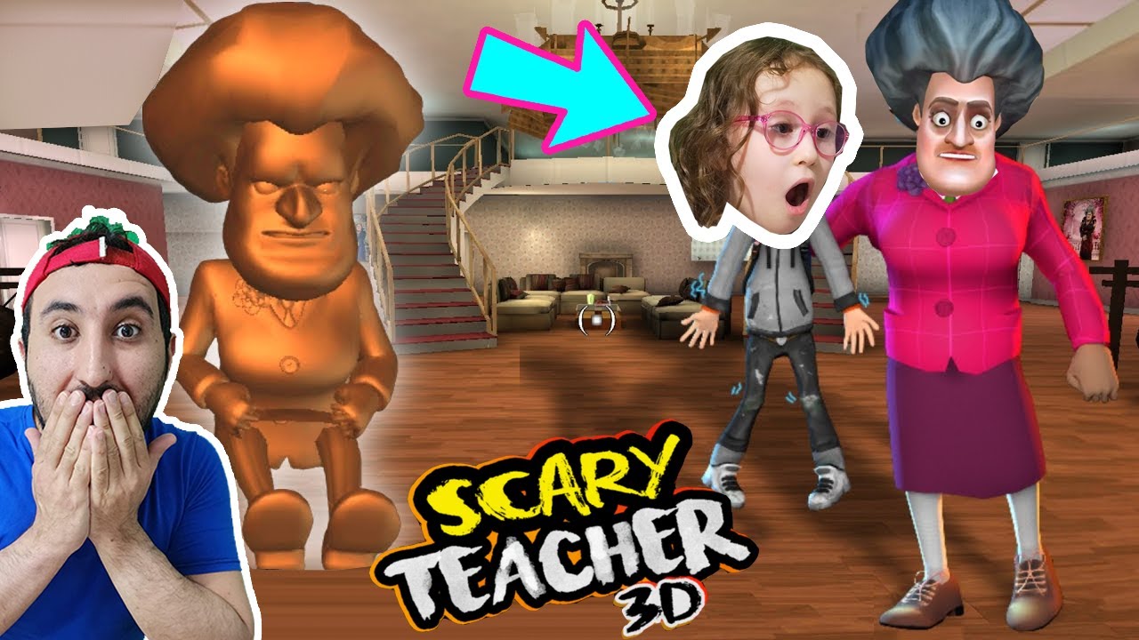 SCARY TEACHER'IN ÇİKOLATA HEYKELİNİ ERİTTİK! MİSS T TAVUK OLDU!  SCARY TEACHER OYNUYORUZ! OYUNA GEL