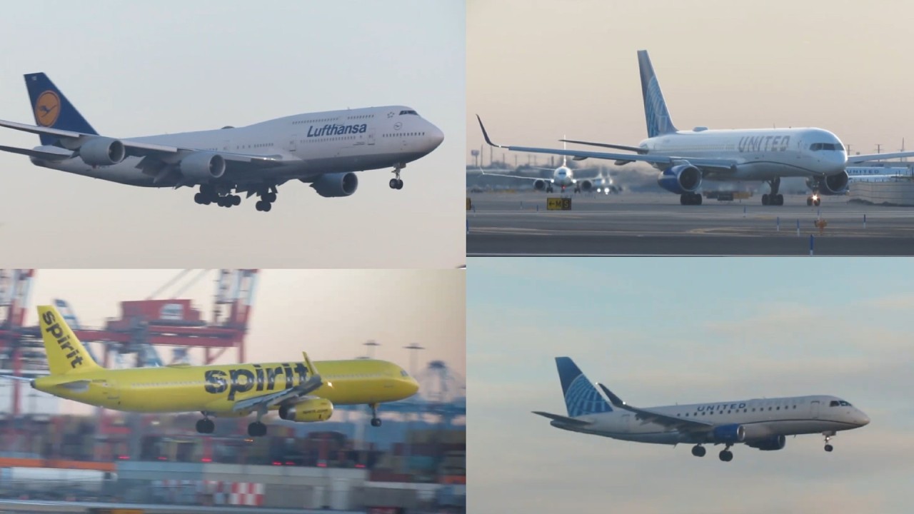 20 + Minutes of Winter Evening Newark Plane Spotting