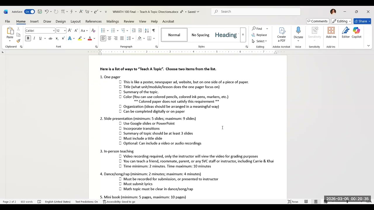 WMATH 100 Final Project Directions -- part 1