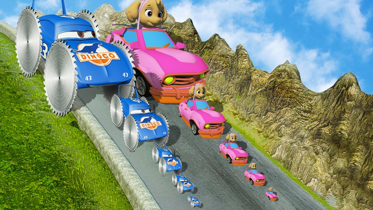Big & Small King Saw Wheels vs Skye PAW Patrol, Giant Bulge & Spinner Downhill Race - BeamNG.drive