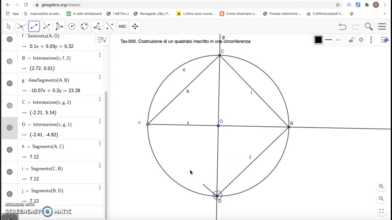 Costruzione di un quadrato inscritto in una circonferenza