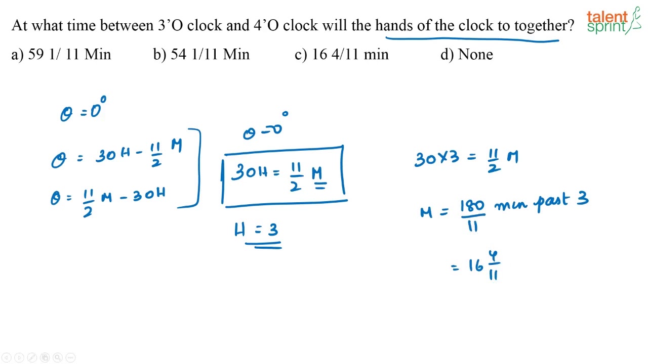 Model 2 - Calculation of Time When Angle between Hands of Clock Given | Clock | TalentSprint