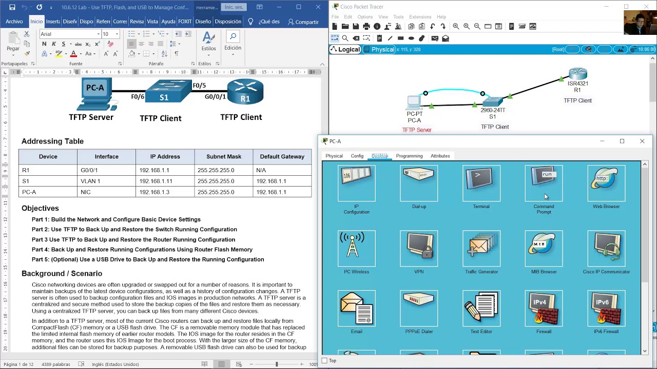 10.6.12 Lab - Use TFTP, Flash, and USB to Manage Configuration Files - Packet Tracer