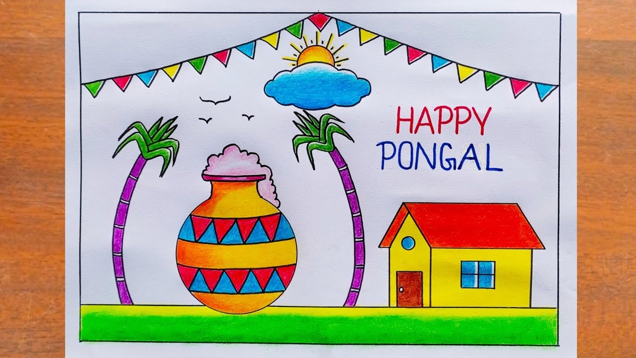 Pongal Drawing Easy / Pongal Festival Drawing / Pongal Pot Drawing / Happy Pongal Drawing / Pongal 