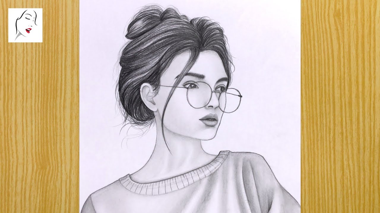 How to draw a girl with Glasses Easy | A Girl with Selfie Drawing | BTS Glasses Girl Drawing