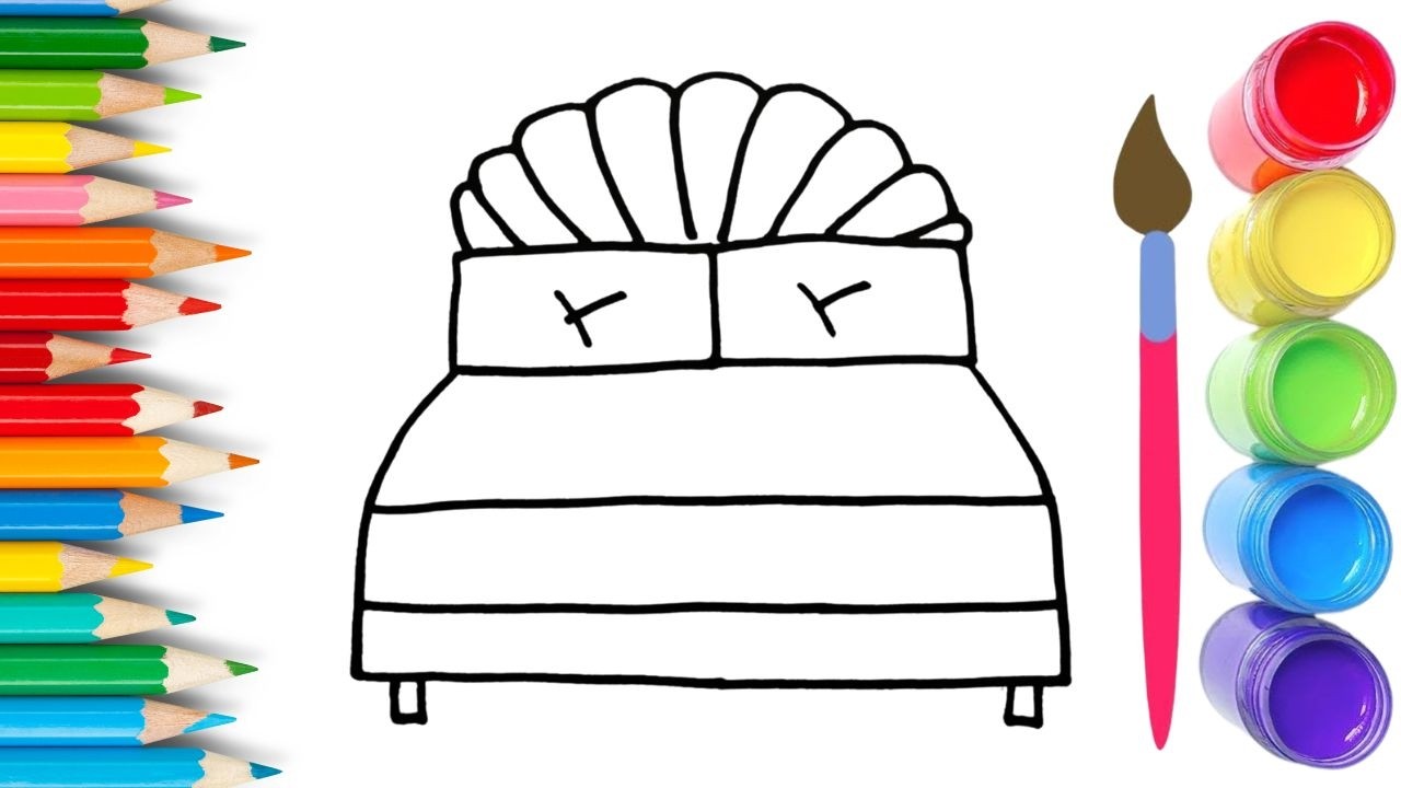 How To Draw cute Bed Drawing, Painting & Coloring For Kids and Toddlers_🌈🎨