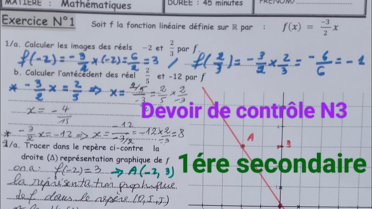 1ère secondaire Exemple du devoir de contrôle N3.           Ex. 1 et 2