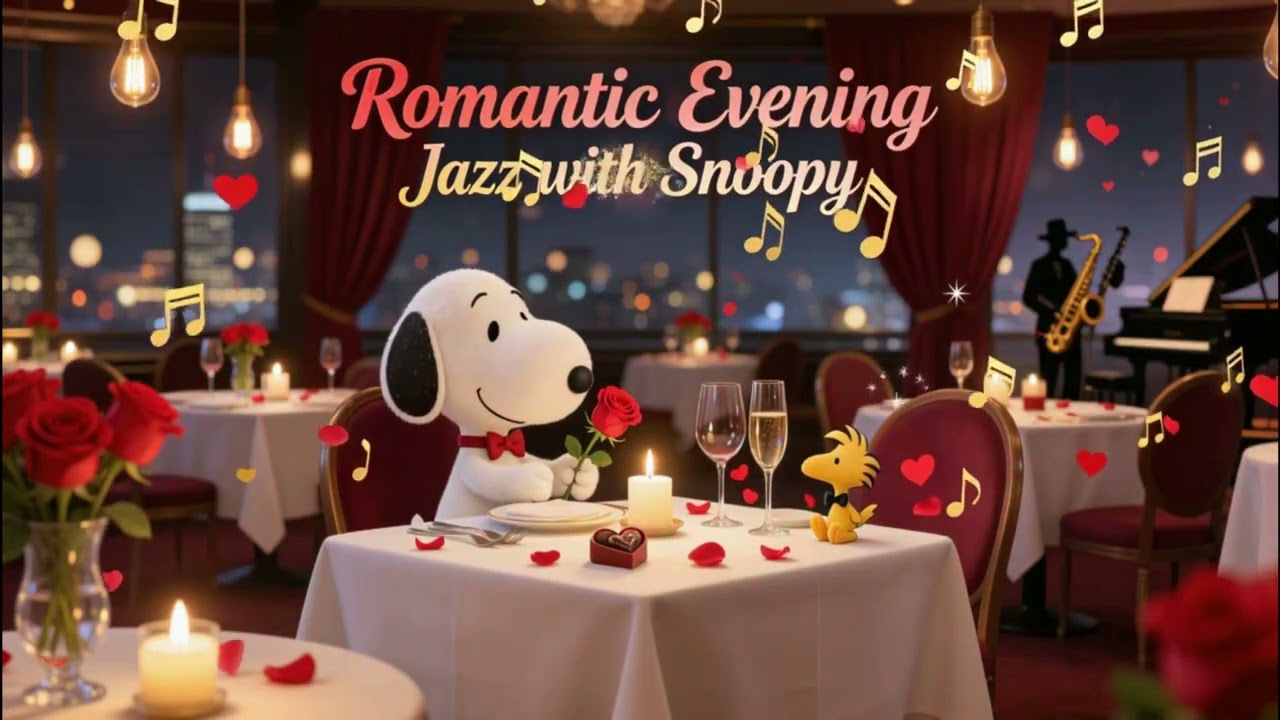 Romantic Evening Jazz with Snoopy 💕🌹 | Valentine's Date Night Music & Candlelight Dinner Vibes