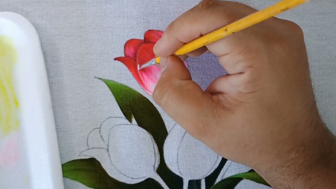 Vaso com Tulipas Pintura em Tecido Parte 2 Aula 545 - Apostila 2 Projeto 3