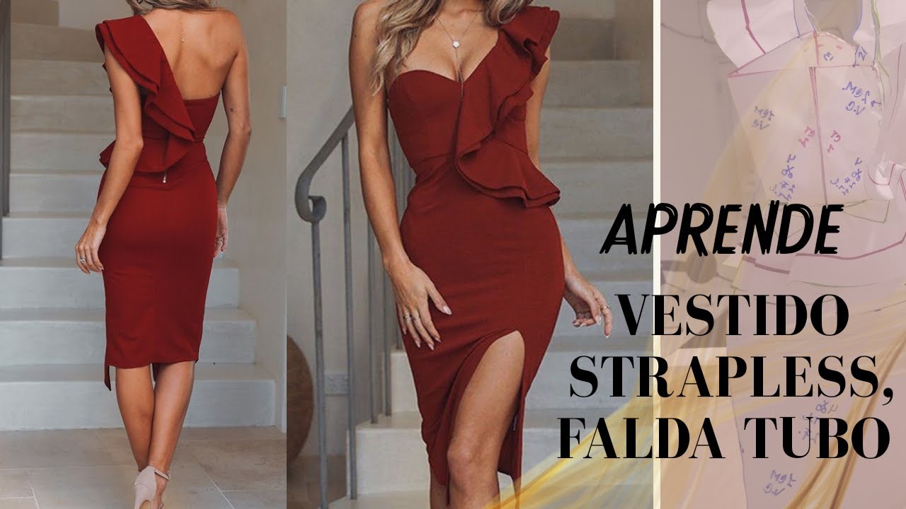 VESTIDO FALDA TUBO, STRAPLESS CON GOLA PASO A PASO/ CURSO DE COSTURA GRATIS