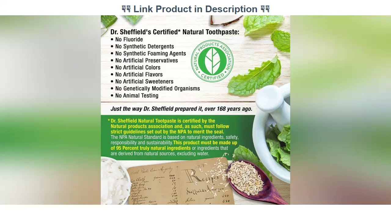 ☑ Dr. Sheffield’s Certified Natural Toothpaste (Extra-Whitening) - Great Tasting, Fluoride Free Too