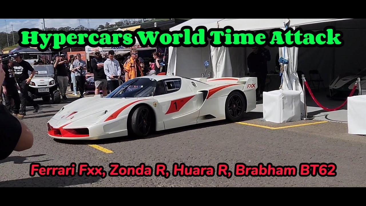 Hypercars at World Time Attack Sydney. Ferrari FXX, Pagani Zonda R, pagani Huayra R, Brabham BT62