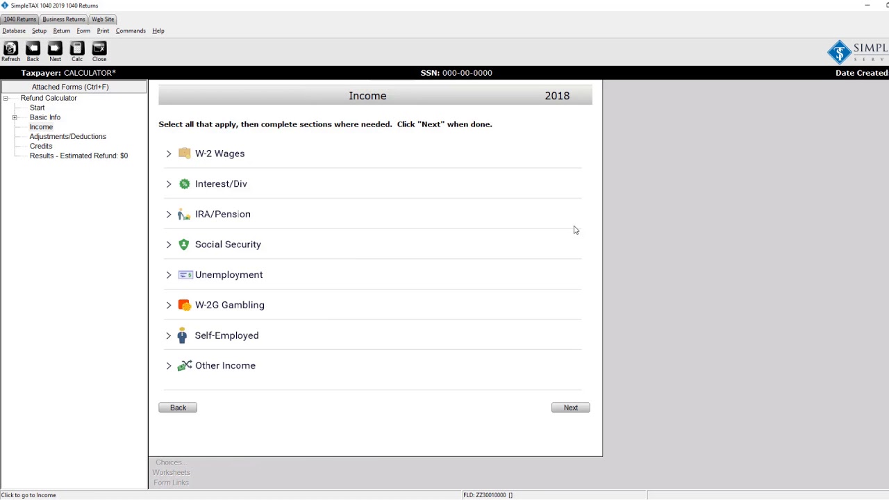 SimpleTAX 1040 Refund Estimator