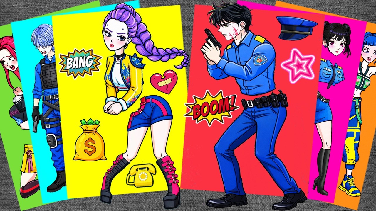 [Paper diy] Rumi Becomes Police Girl! Action Mission with Saja Boys 🚓 KPOP Demon Hunters Stickers